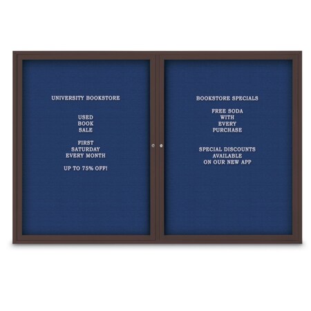 United Visual Products 48"x24" 1-Door Enclosed Outdoor Letterboard, Blue Felt/Bronze Alum UV1166DSD4824-BRONZE-BLUE